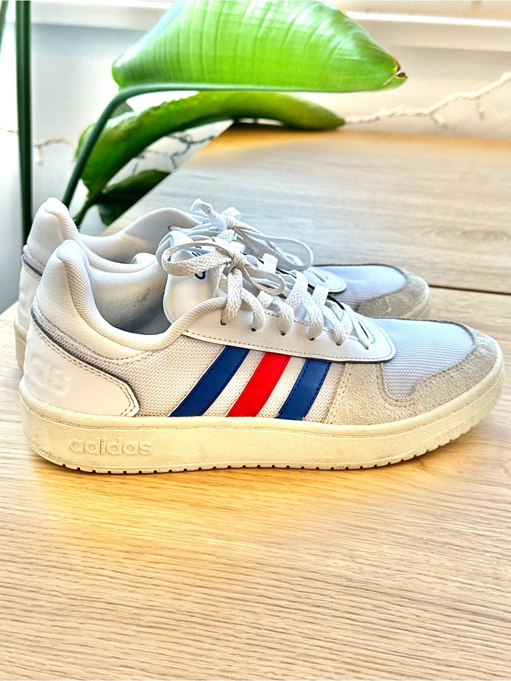 Adidas Hoops 2.0 Red Blue stripe Size 7 men or 9 women